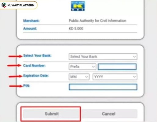 Kuwait Civil ID payment through PACI website
